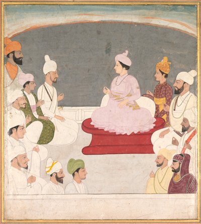 Raja Sansar Chand van Kangra en Hofdienaren door Unknown artist