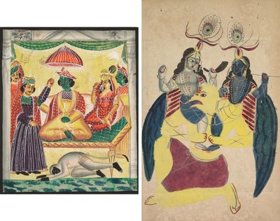 Rama en Sita (recto); Garuda draagt Balarama en Krishna (verso) door Unknown artist