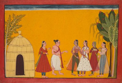 Rama en Sita Worden naar de Priester Gebracht om de Huwelijksdatum te Bepalen; pagina uit de Ramayana (Verhalen van God Rama) door Unknown artist