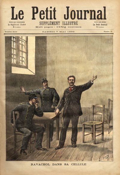 Ravachol (1859-1892, of Francois Claudius Koenigsberg) in zijn cel, na zijn verhoor bij de assisen op 26 april door Unknown artist