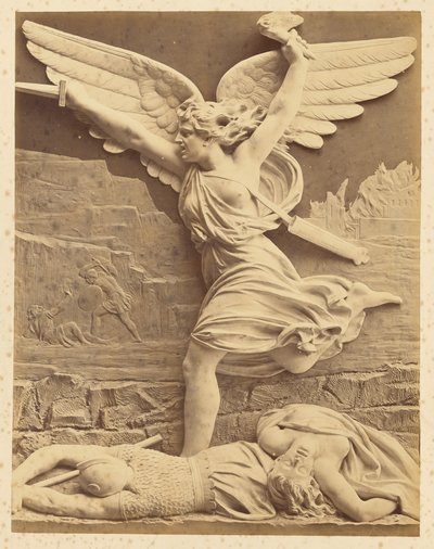 [Reliëfsculptuur van gevleugelde figuur met daggar]. door Unknown artist