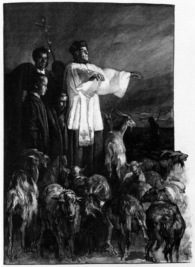 Religieuze riten: Ceremonie van exorcisme op het stadsplein tijdens de nacht van Hemelvaart. Sicilië gravure uit de 19e eeuw door Unknown artist