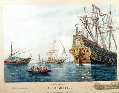 Voorstelling van Italiaanse schepen, galeien, brigantijnen uit de 16e eeuw door Unknown artist