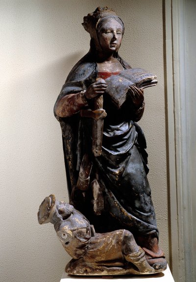 Voorstelling van Sint Catharina van Siena. Polychrome kalkstenen sculptuur. 15e eeuw. Compiegne, Vivenel Museum door Unknown artist