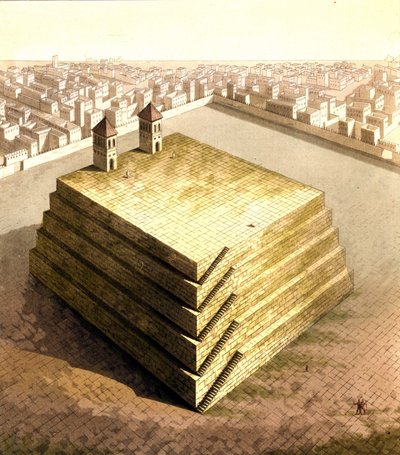 Weergave van Tenochtitlan, voormalige Azteekse hoofdstad die werd veroverd door Hernan Cortes in 1521. Tekening. 18e eeuw door Unknown artist