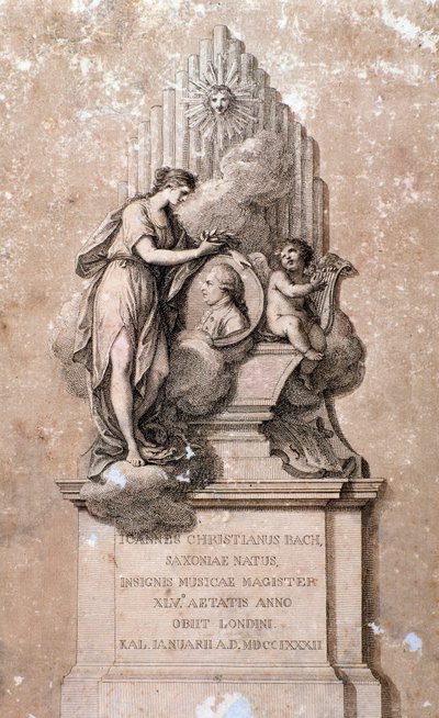 Voorstelling van Duitse componist Johann Christian Bach. Gravure. 18e eeuw door Unknown artist