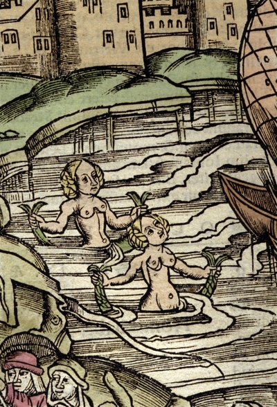 Voorstelling van sirenes. 16e-eeuwse gravure door Unknown artist