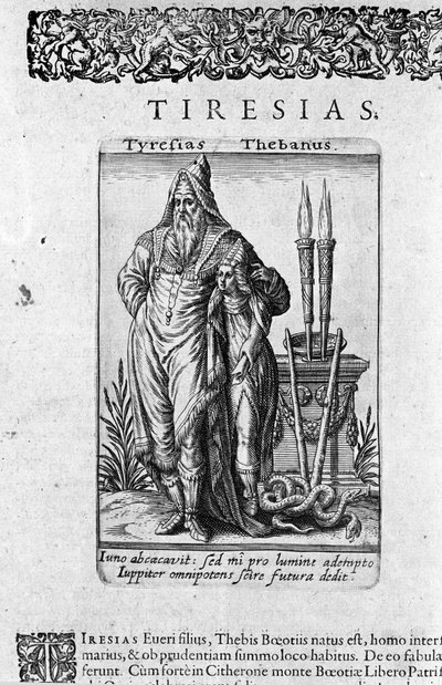 Weergave van de Griekse ziener van Thebe Tiresias. Plaat uit 