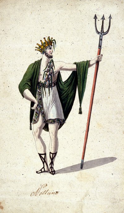 Voorstelling van de Romeinse god Neptunus met een drietand (identificeert de Griekse Poseidon). Aquarel van de 18e eeuw. door Unknown artist