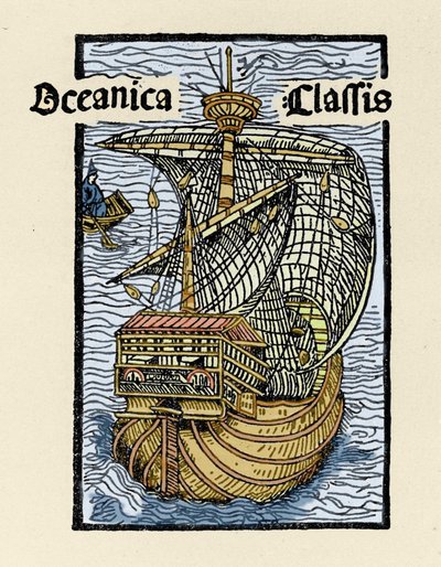 Afbeelding van de karveel Santa Maria door Christoffel Columbus (1451-1506). Gravure uit 