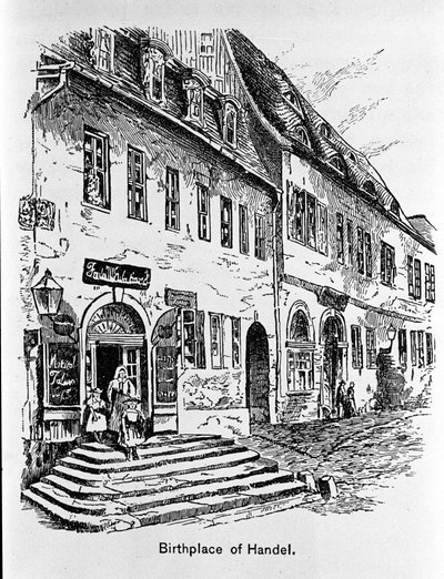 Weergave van het huis waar George Frederick Handel werd geboren (Georg Friedrich Handel) door Unknown artist