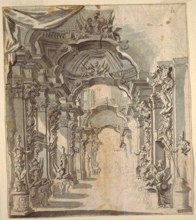 Rijkelijk Versierde Galerie (met trofeeën op sokkels) door Unknown artist