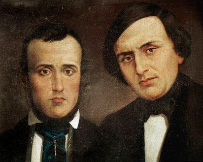 Risorgimento: portret van de broers Attilio Bandiera (1810-1844) en Emilio Bandiera (1819-1844). Anoniem schilderij. 19e eeuw Rome, Istituto Storia Risorgimento door Unknown artist