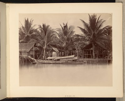 [Rivierwoningen en boten]. door Unknown artist