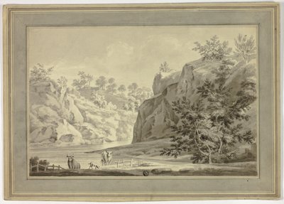Rivierlandschap met koeien en hond op de voorgrond door Unknown artist