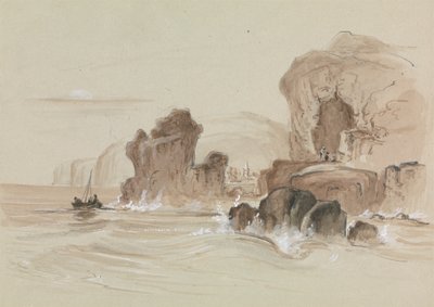 Rotsachtige Kustlijn met Kleine Vissersboot door Unknown artist