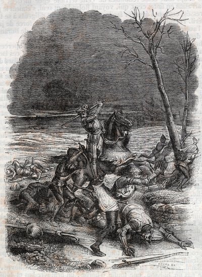 Roland slacht de mensen van Cymosque af - gravure van 1851 uit 
