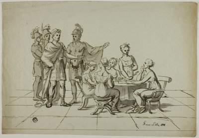 Romeinse Keizer die Groep Vrouwen aan Tafel Benadert door Unknown artist