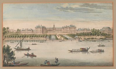 Koninklijk Hospitaal Chelsea, Uitzicht vanaf de rivier, ca. 1750 door Unknown