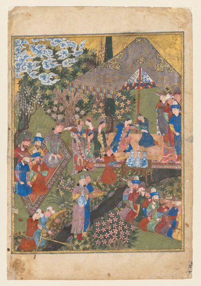 Koninklijke Ontvangst in een Landschap, rechter folio van het dubbele frontispice van een Shahnama (Boek der Koningen) van Firdausi (Perzisch, ongeveer 940–1019 of 1025) (verso) door Unknown artist