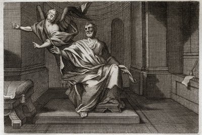 Royaumont Bijbel, Nieuwe Testament: De evangelist Sint Matteüs met de engel. Illustratie uit 1811. door Unknown artist