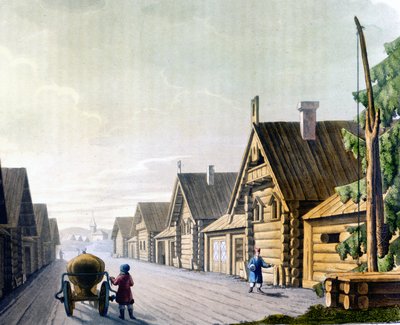 Russisch dorp in de 18e eeuw door Unknown artist