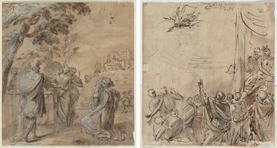 Ruth en Boaz (recto) De Val van Simon Magus (verso) door Unknown artist
