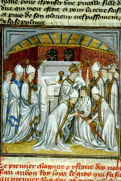 Kroning van Lodewijk VI (1108) - Verlichting van manuscript op perkament uit de Middeleeuwen 
