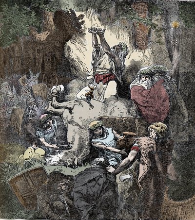 Offer aan heidense goden - Keltische beschaving: offer van een paard aan de goden van vruchtbaarheid door Unknown artist