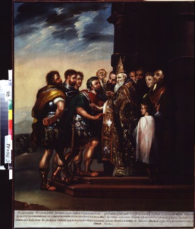 Sint-Ambrosius en keizer Theodosius I door Unknown artist