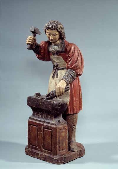 Sint Crepin patroonheilige van schoenmakers. Anonieme sculptuur in polychroom hout door Unknown artist