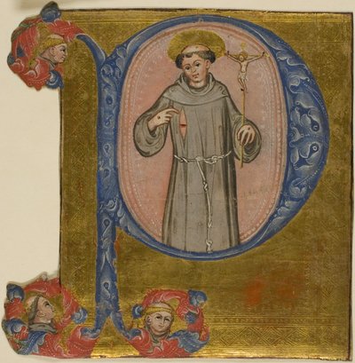 Sint-Franciscus in een historische initiaal "P" door Unknown artist
