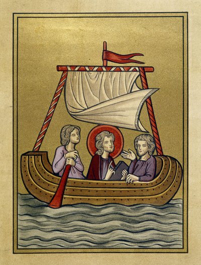 Sint-Paulus, Sint-Sylvain (of Silas) en Sint-Timotheüs op een boot - naar miniatuur door Unknown artist