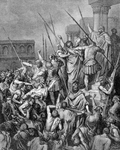 Sint Paulus wordt tegengehouden in Jeruzalem. 19e-eeuwse gravure door Unknown artist