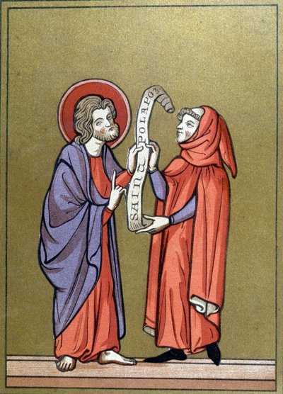 Sint Paulus ontvangt zijn missie van Christus - uit 13e-eeuws document door Unknown artist