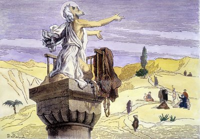 Sint Simeon de stylite predikend op een zuil door Unknown artist
