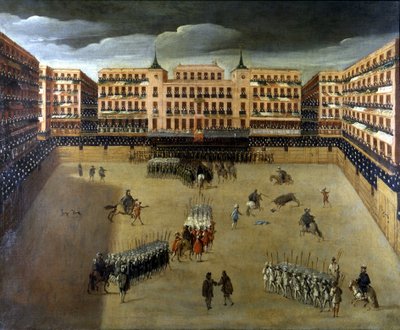Scène van stierengevecht in Madrid, olieverf op doek door Unknown artist