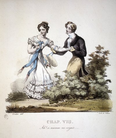 Scène van hoffelijke liefde tussen twee jonge mannen. ca. 1820 door Unknown artist
