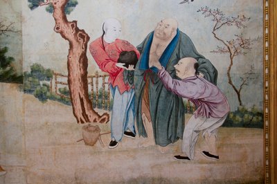 Scènes uit het dagelijks leven in China, detail van het Chinese behang, Chinees kabinet, Jachthuis, door Filippo Juvarra (1678-1736), Stupinigi, Piëmont, Italië door Unknown artist