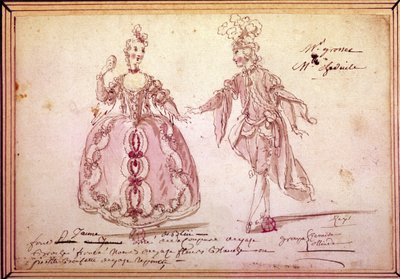 Scenografie: tekening van kostuums voor de pastorale 