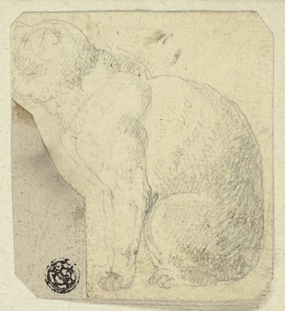 Zittende kat in profiel door Unknown artist