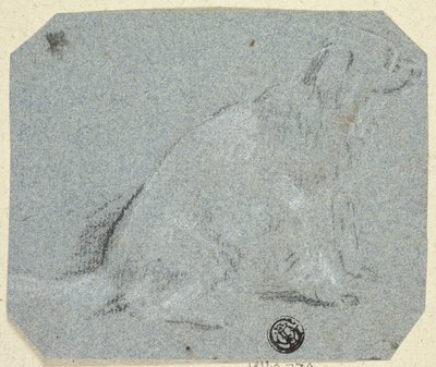 Zittende hond in profiel door Unknown artist