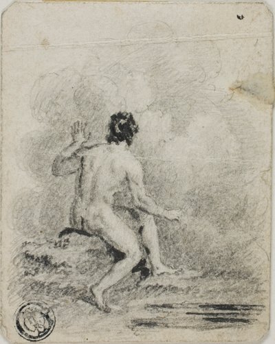 Zittende mannelijke naakt door Unknown artist