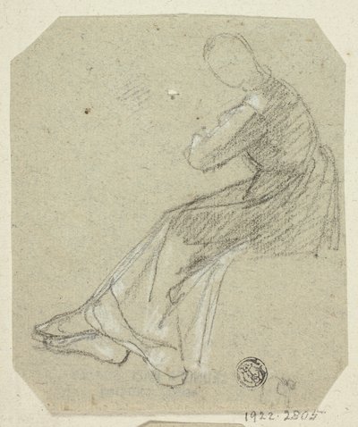 Zittende vrouw in profiel door Unknown artist