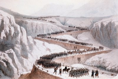Tweede Italiaanse Onafhankelijkheidsoorlog: de oversteek van Moncenisio door het Franse leger op 29 april 1859 (Prent) door Unknown artist