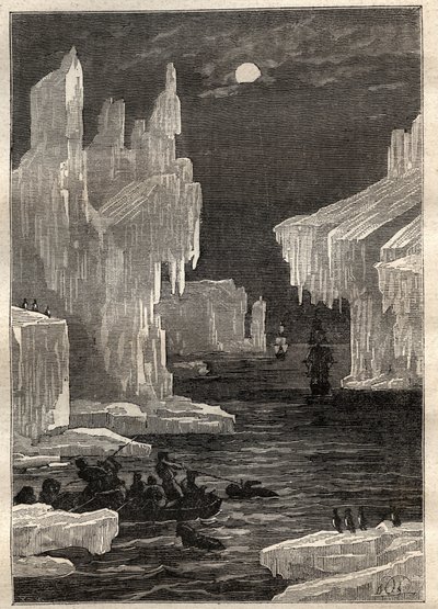 Tweede reis (1772-1775) van Kapitein James Cook (1728-1779): de eilanden van ijs (ijsberg), overtochten op de weg van de kaap van circumcisie (Bouvet-eiland, Antarctica) - illustratie uit 