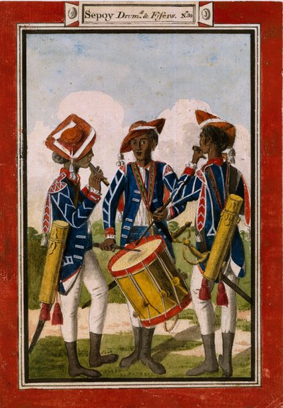 Sepoy trommels en fluitspelers door Unknown artist