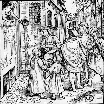 Estudiantine serenade (muzikanten), Bazel, circa 1500 - gravure, Bibl. door Unknown artist