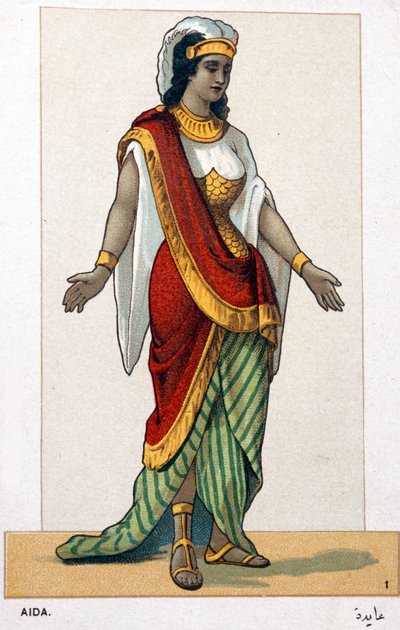 Serie chromolithografieën van operakostuums ter gelegenheid van de eerste voorstelling van Aida door Giuseppe Verdi: Aida. 1872 door Unknown artist