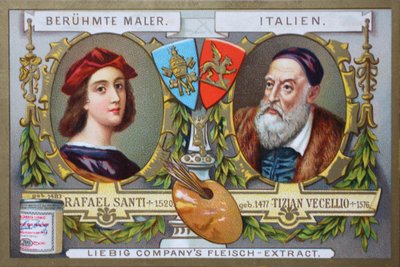 Serie schilderijen van beroemde schilders, Rafael Santi en Tiziano Vecellio, Italië door Unknown artist